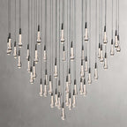 North America Arhaus Villa: Open-concept duplex staircase with long, understated luxury crystal living room lights and copper pendant lights