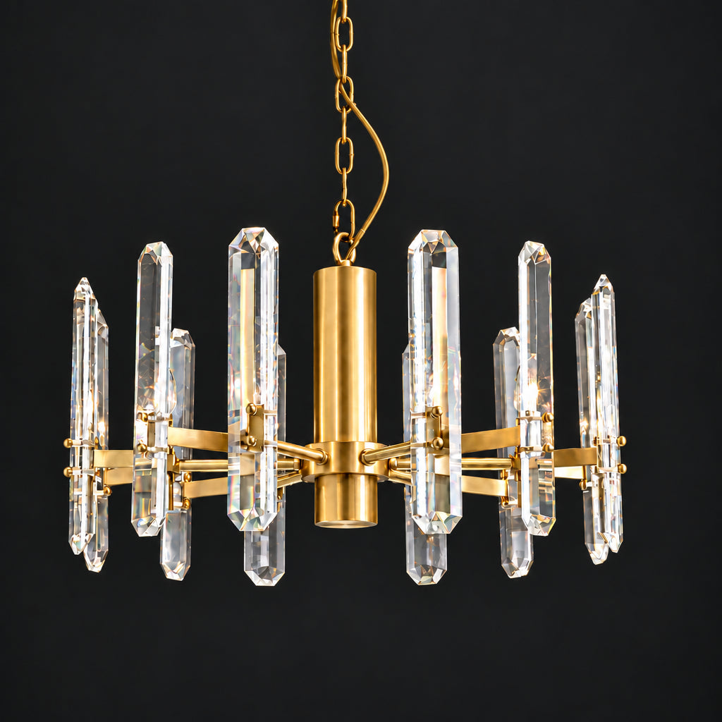 American Post‑modern Luxury Crystal Chandelier, High‑grade Solid Copper Ceiling Light for Vaulted Villa Living Room