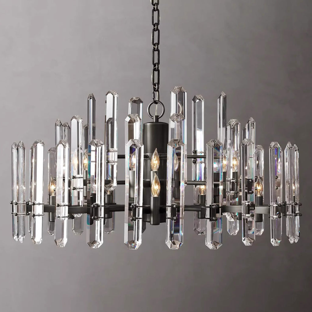 American Post‑modern Luxury Crystal Chandelier, High‑grade Solid Copper Ceiling Light for Vaulted Villa Living Room