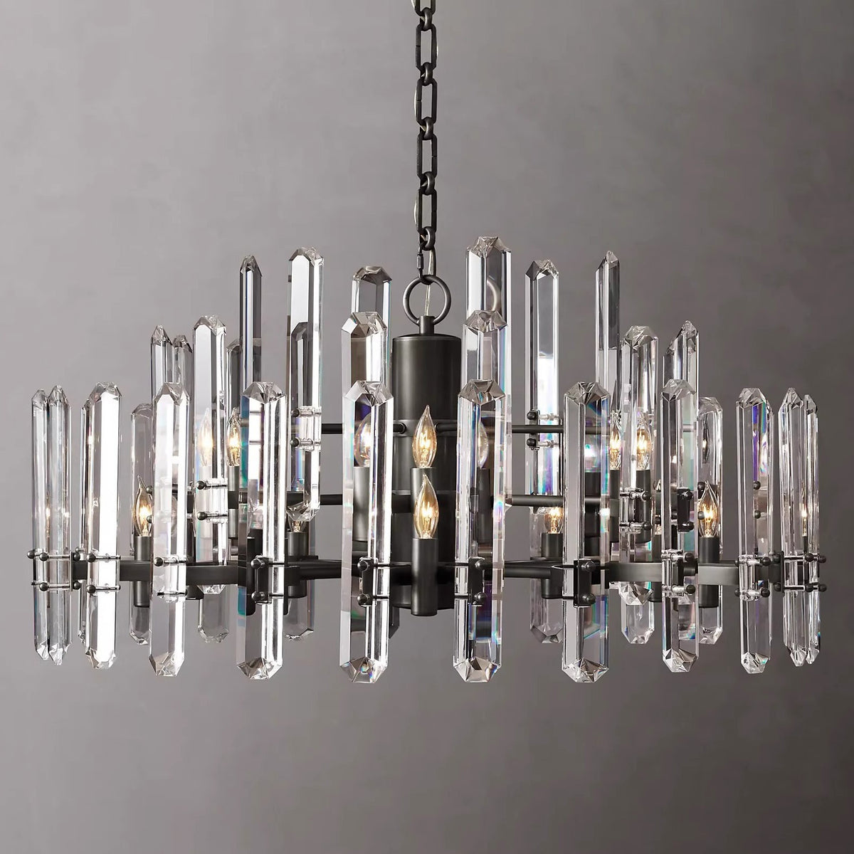 American Post‑modern Luxury Crystal Chandelier, High‑grade Solid Copper Ceiling Light for Vaulted Villa Living Room