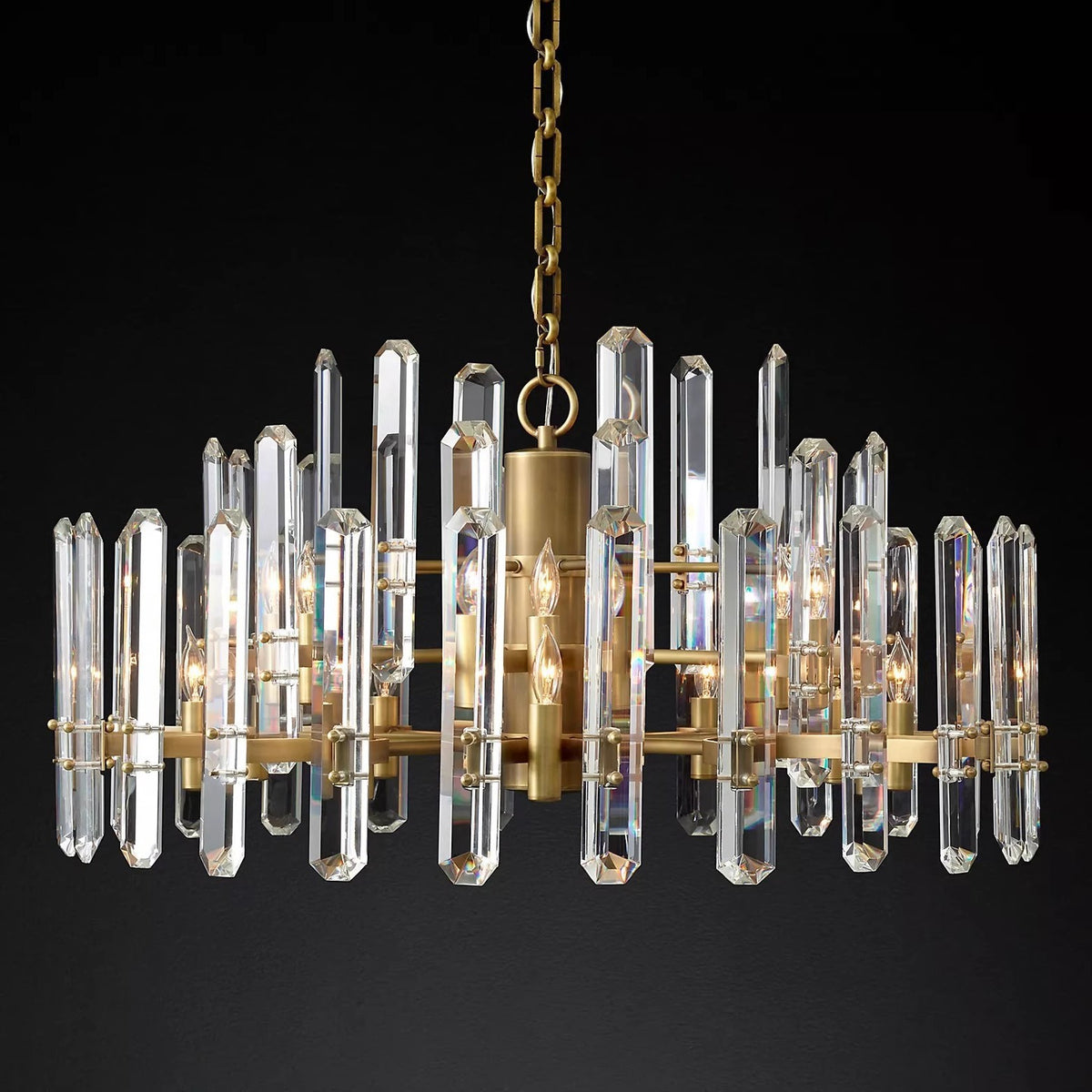 American Post‑modern Luxury Crystal Chandelier, High‑grade Solid Copper Ceiling Light for Vaulted Villa Living Room