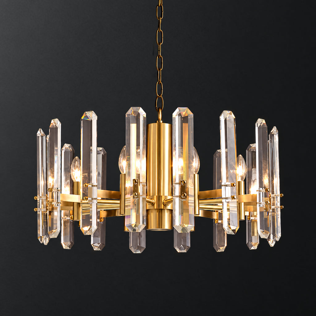 American Post‑modern Luxury Crystal Chandelier, High‑grade Solid Copper Ceiling Light for Vaulted Villa Living Room