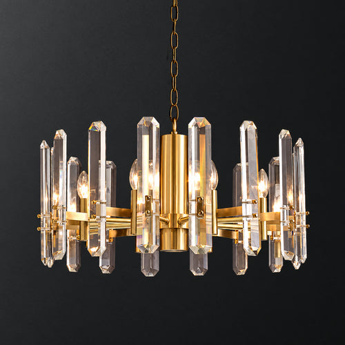 American Post‑modern Luxury Crystal Chandelier, High‑grade Solid Copper Ceiling Light for Vaulted Villa Living Room
