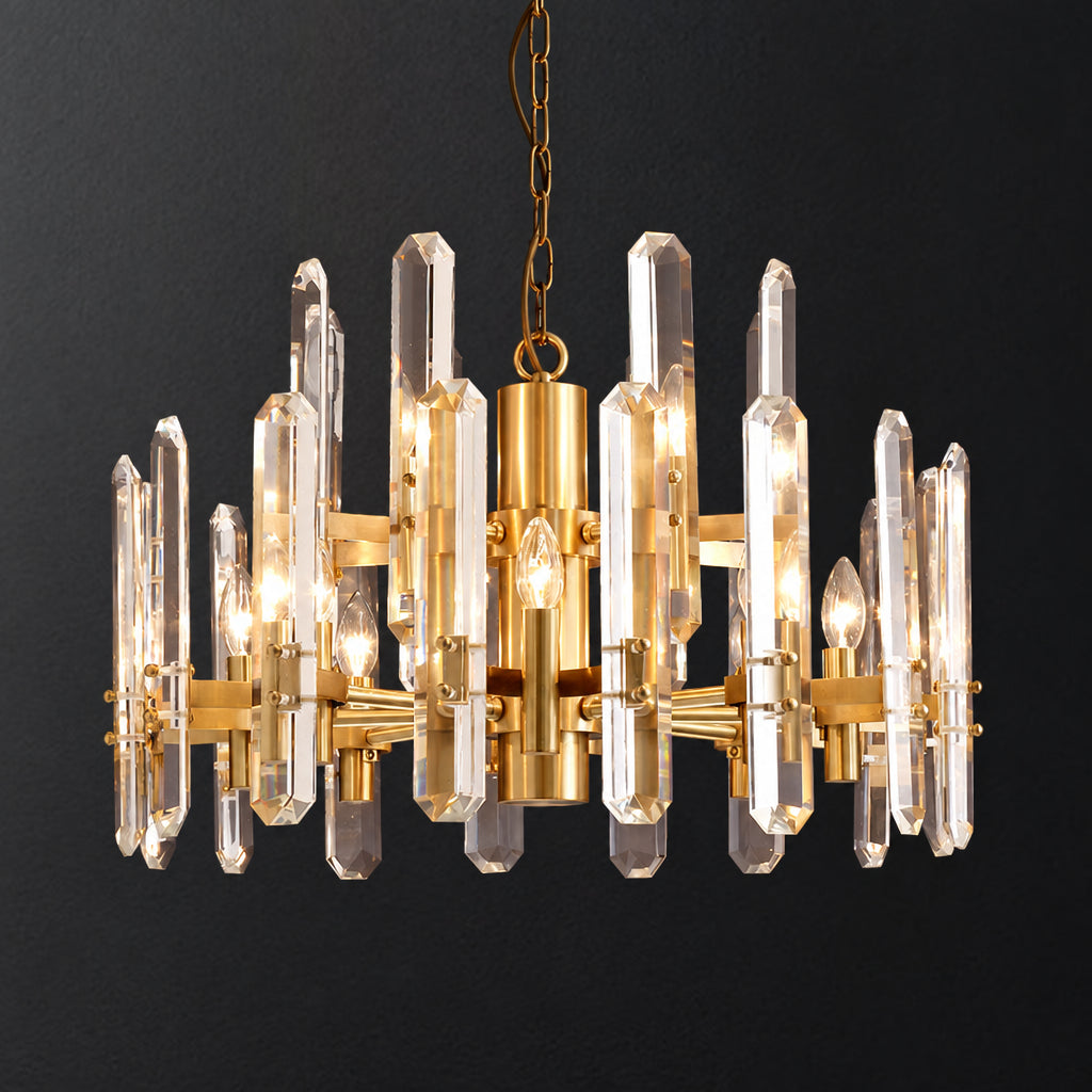 American Post‑modern Luxury Crystal Chandelier, High‑grade Solid Copper Ceiling Light for Vaulted Villa Living Room