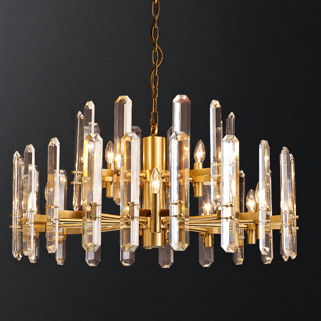 American Post‑modern Luxury Crystal Chandelier, High‑grade Solid Copper Ceiling Light for Vaulted Villa Living Room