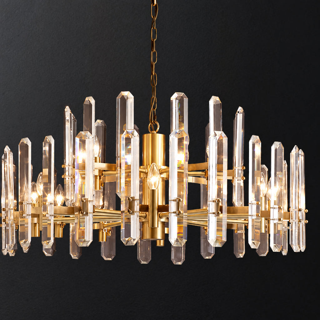 American Post‑modern Luxury Crystal Chandelier, High‑grade Solid Copper Ceiling Light for Vaulted Villa Living Room