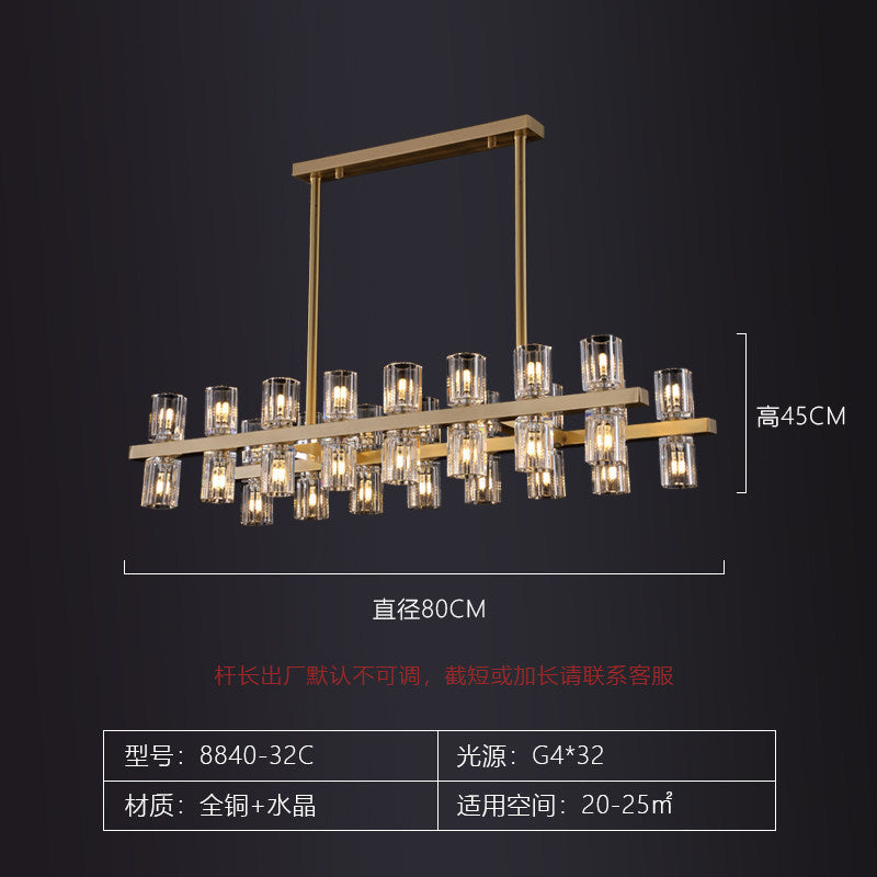 American‑style solid‑brass crystal chandelier, grand main ceiling light for living rooms, modern minimalist pendant lamp for living and dining areas for household use