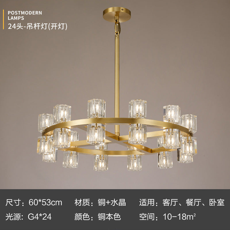 American‑style solid‑brass crystal chandelier, grand main ceiling light for living rooms, modern minimalist pendant lamp for living and dining areas for household use