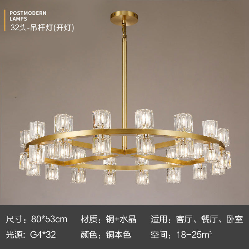 American‑style solid‑brass crystal chandelier, grand main ceiling light for living rooms, modern minimalist pendant lamp for living and dining areas for household use