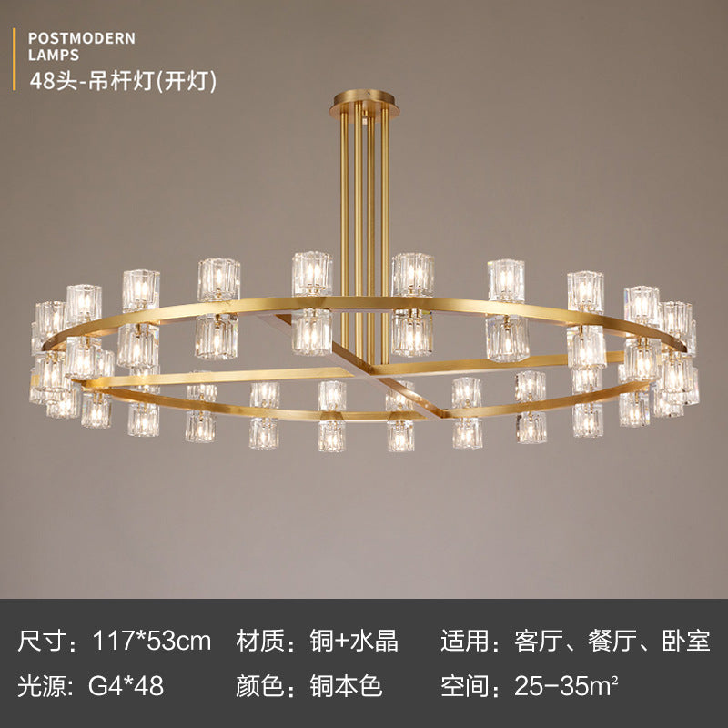 American‑style solid‑brass crystal chandelier, grand main ceiling light for living rooms, modern minimalist pendant lamp for living and dining areas for household use