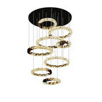 Light luxury modern chandelier for double‑height living room with open‑riser staircase, staircase light for loft apartment, crystal chandelier for villa duplex