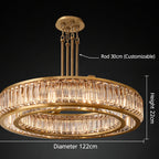 Chandelier for double‑height space, minimalist style for living and dining rooms, atmospheric artistic golden twisted‑leaf glass