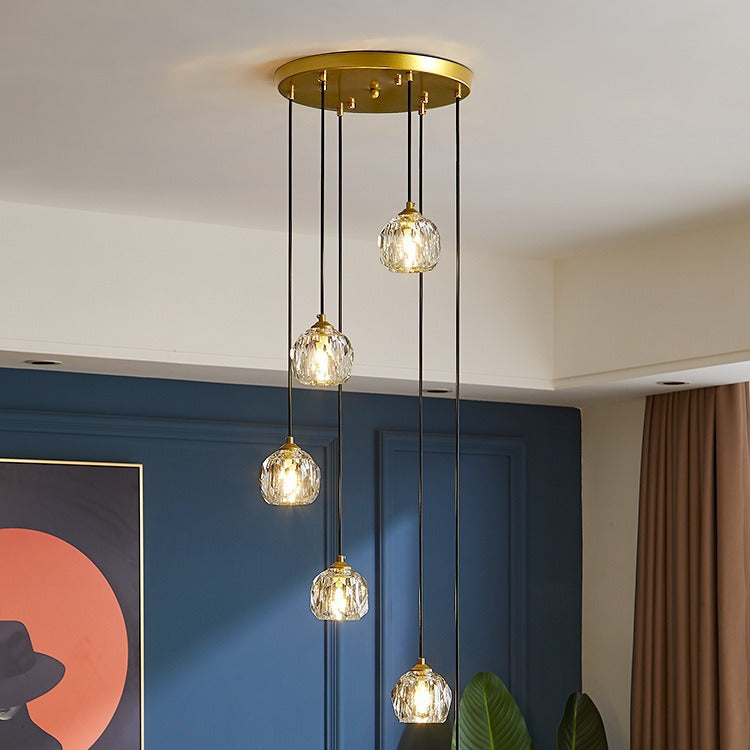 Modern Nordic villa living room duplex staircase rotating crystal long chandelier, creative staircase chandelier for loft apartments