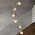 Modern Nordic villa living room duplex staircase rotating crystal long chandelier, creative staircase chandelier for loft apartments
