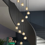 Modern Nordic villa living room duplex staircase rotating crystal long chandelier, creative staircase chandelier for loft apartments