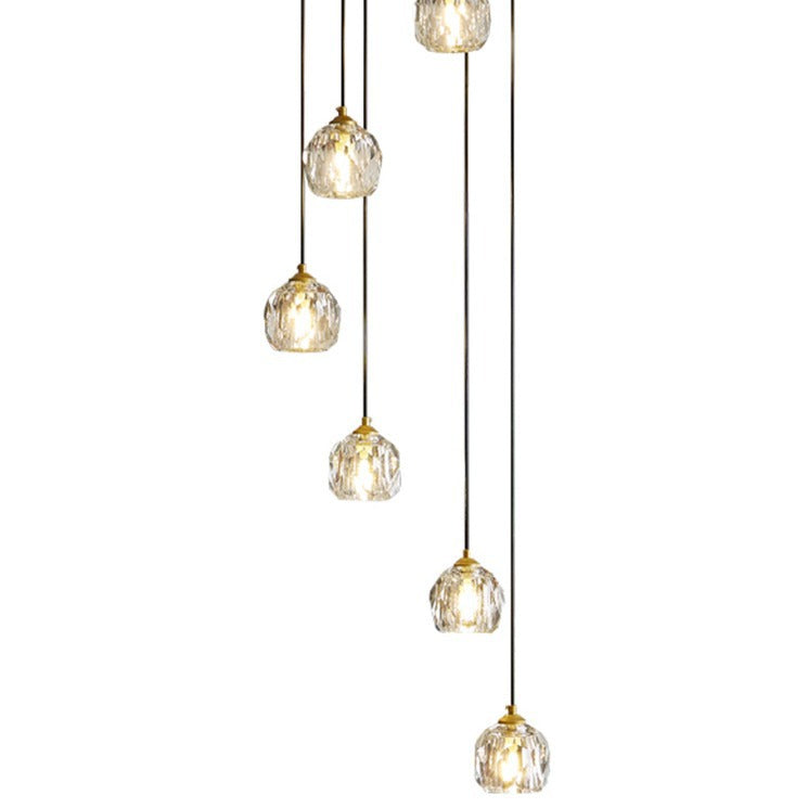Modern Nordic villa living room duplex staircase rotating crystal long chandelier, creative staircase chandelier for loft apartments