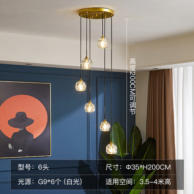 Modern Nordic villa living room duplex staircase rotating crystal long chandelier, creative staircase chandelier for loft apartments