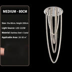 Large pendant lighting fixture for living room in a duplex home; open-plan pendant lighting fixture with crystal necklace design for villa-style buildings with mezzanine floors – modern light luxury style