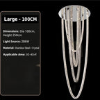 Large pendant lighting fixture for living room in a duplex home; open-plan pendant lighting fixture with crystal necklace design for villa-style buildings with mezzanine floors – modern light luxury style
