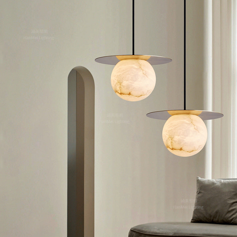 Spanish Natural Onyx Pendant Light, Bedside Small Pendant Lamp for Bedroom, Small Dining Room & Bar Counter, Cream‑Style Snowflake Stone Light