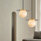 Spanish Natural Onyx Pendant Light, Bedside Small Pendant Lamp for Bedroom, Small Dining Room & Bar Counter, Cream‑Style Snowflake Stone Light