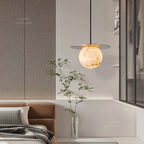 Spanish Natural Onyx Pendant Light, Bedside Small Pendant Lamp for Bedroom, Small Dining Room & Bar Counter, Cream‑Style Snowflake Stone Light