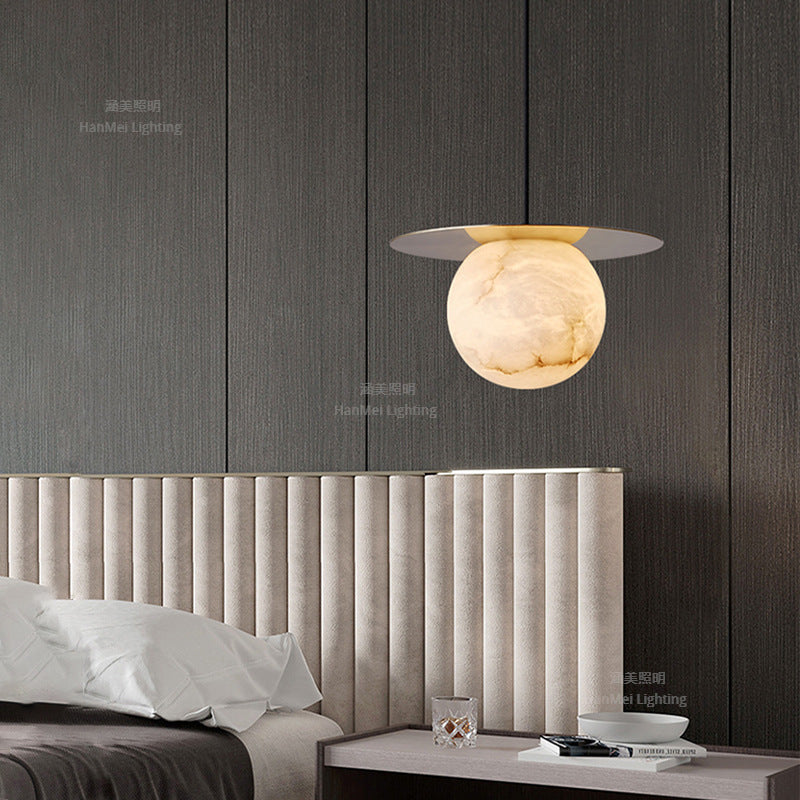 Spanish Natural Onyx Pendant Light, Bedside Small Pendant Lamp for Bedroom, Small Dining Room & Bar Counter, Cream‑Style Snowflake Stone Light
