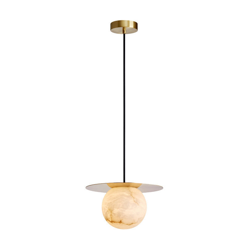Spanish Natural Onyx Pendant Light, Bedside Small Pendant Lamp for Bedroom, Small Dining Room & Bar Counter, Cream‑Style Snowflake Stone Light