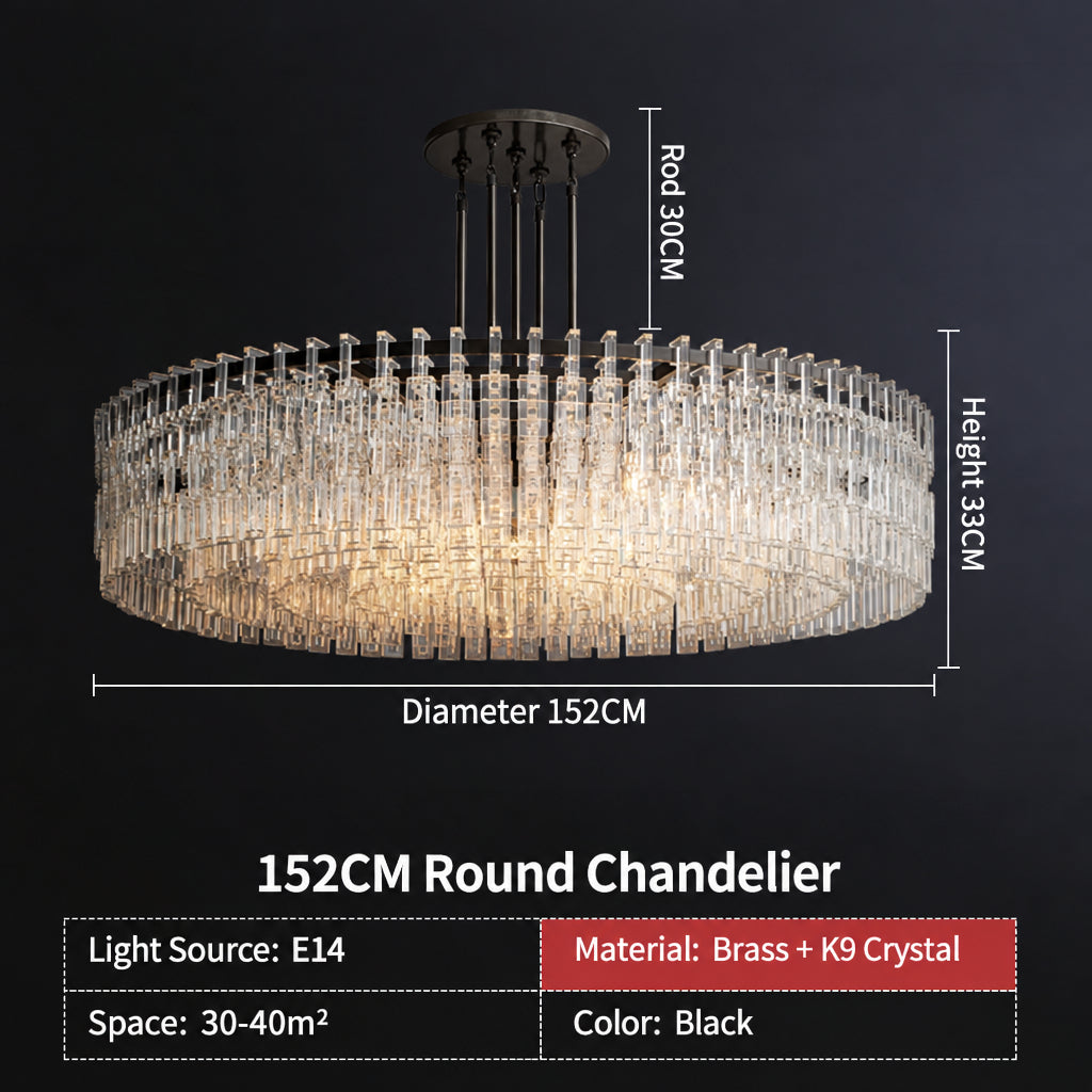 American‑Style Luxury Full‑Brass Crystal Chandelier, Large Pendant Light for Villa Living Room, Dining Room & Bedroom Main Light