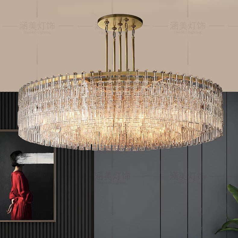 American‑Style Luxury Full‑Brass Crystal Chandelier, Large Pendant Light for Villa Living Room, Dining Room & Bedroom Main Light