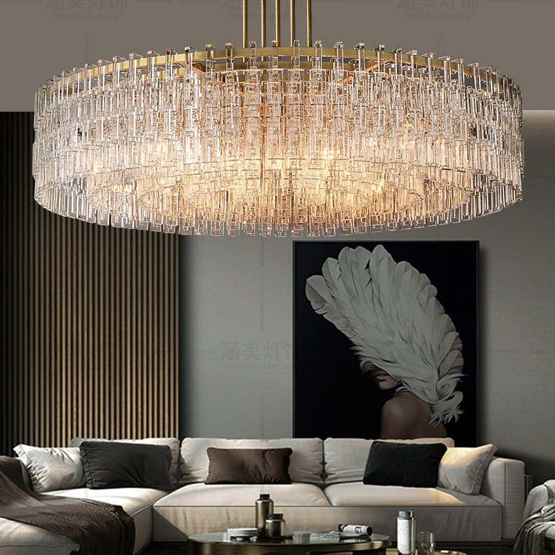 American‑Style Luxury Full‑Brass Crystal Chandelier, Large Pendant Light for Villa Living Room, Dining Room & Bedroom Main Light