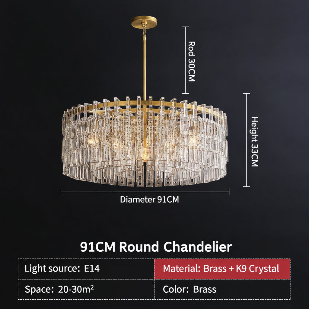 American‑Style Luxury Full‑Brass Crystal Chandelier, Large Pendant Light for Villa Living Room, Dining Room & Bedroom Main Light
