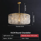 American‑Style Luxury Full‑Brass Crystal Chandelier, Large Pendant Light for Villa Living Room, Dining Room & Bedroom Main Light