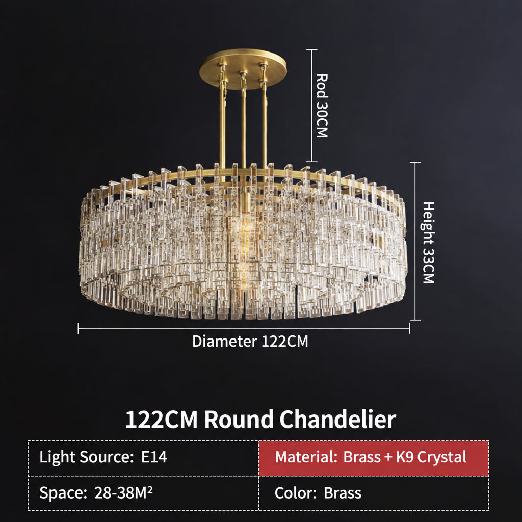 American‑Style Luxury Full‑Brass Crystal Chandelier, Large Pendant Light for Villa Living Room, Dining Room & Bedroom Main Light