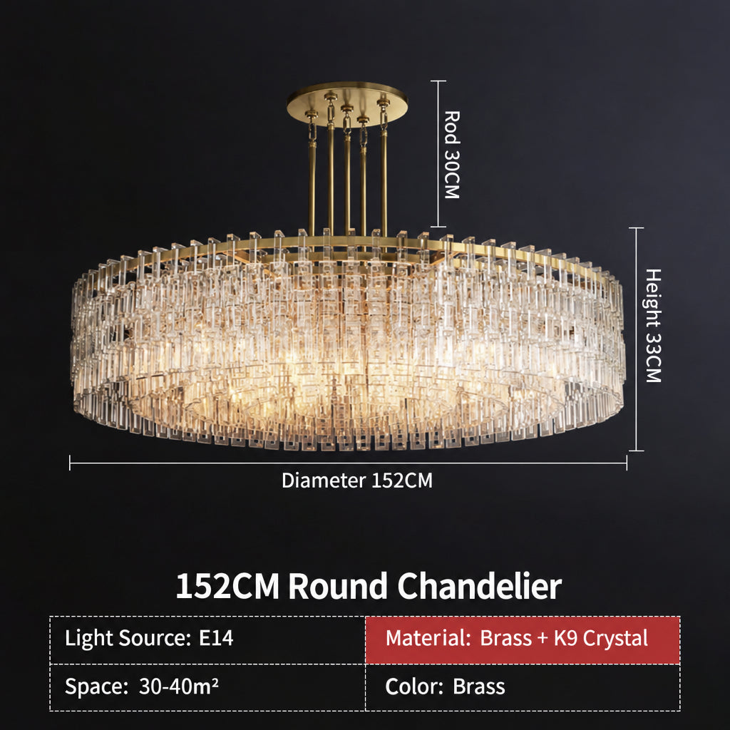 American‑Style Luxury Full‑Brass Crystal Chandelier, Large Pendant Light for Villa Living Room, Dining Room & Bedroom Main Light