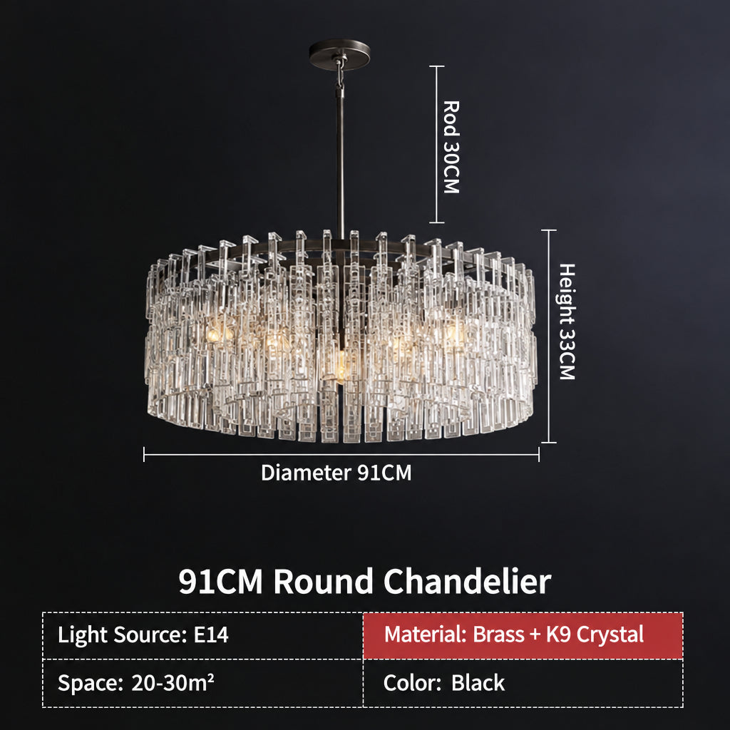 American‑Style Luxury Full‑Brass Crystal Chandelier, Large Pendant Light for Villa Living Room, Dining Room & Bedroom Main Light