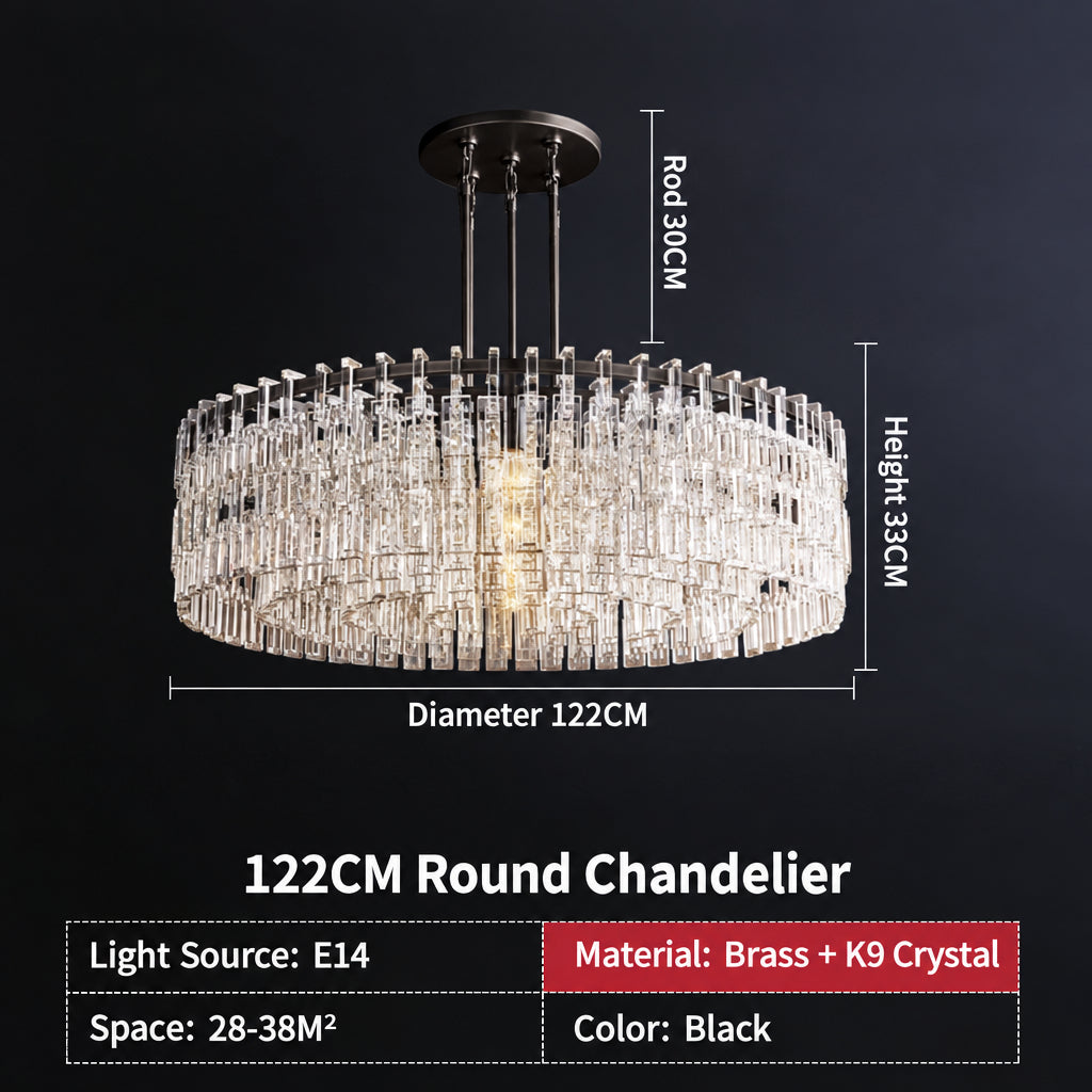 American‑Style Luxury Full‑Brass Crystal Chandelier, Large Pendant Light for Villa Living Room, Dining Room & Bedroom Main Light