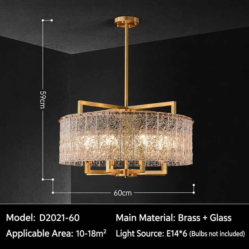 Light‑Luxury Nordic Glass Pendant Light, Full‑Brass Modern Minimalist Hanging Lamp for Dining Room, Living Room & Bar Counter Linear Pendant Light