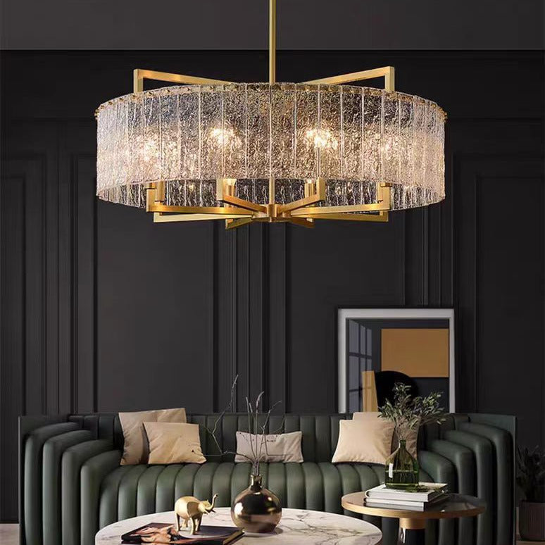 Light‑Luxury Nordic Glass Pendant Light, Full‑Brass Modern Minimalist Hanging Lamp for Dining Room, Living Room & Bar Counter Linear Pendant Light