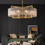 Light‑Luxury Nordic Glass Pendant Light, Full‑Brass Modern Minimalist Hanging Lamp for Dining Room, Living Room & Bar Counter Linear Pendant Light