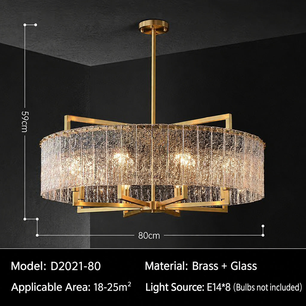 Light‑Luxury Nordic Glass Pendant Light, Full‑Brass Modern Minimalist Hanging Lamp for Dining Room, Living Room & Bar Counter Linear Pendant Light