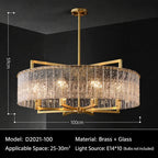 Light‑Luxury Nordic Glass Pendant Light, Full‑Brass Modern Minimalist Hanging Lamp for Dining Room, Living Room & Bar Counter Linear Pendant Light
