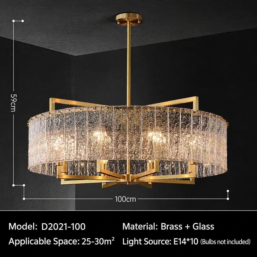 Light‑Luxury Nordic Glass Pendant Light, Full‑Brass Modern Minimalist Hanging Lamp for Dining Room, Living Room & Bar Counter Linear Pendant Light