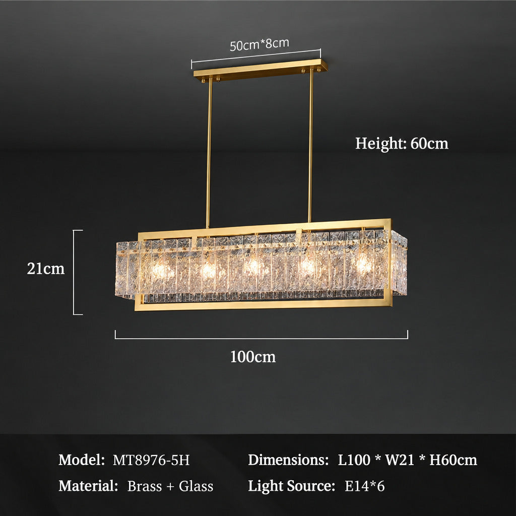 Light‑Luxury Nordic Glass Pendant Light, Full‑Brass Modern Minimalist Hanging Lamp for Dining Room, Living Room & Bar Counter Linear Pendant Light