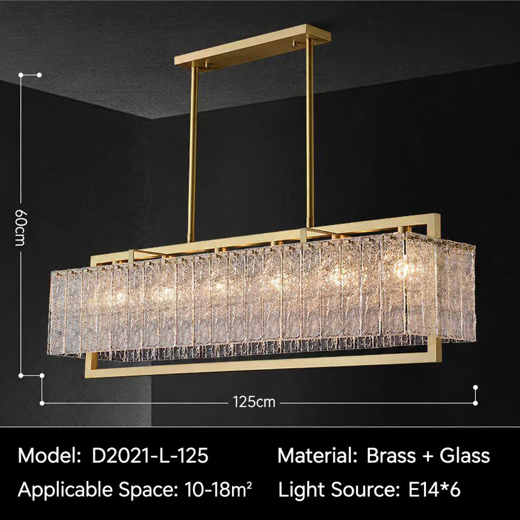 Light‑Luxury Nordic Glass Pendant Light, Full‑Brass Modern Minimalist Hanging Lamp for Dining Room, Living Room & Bar Counter Linear Pendant Light