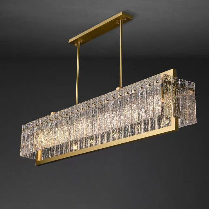 Light‑Luxury Nordic Glass Pendant Light, Full‑Brass Modern Minimalist Hanging Lamp for Dining Room, Living Room & Bar Counter Linear Pendant Light