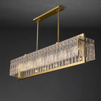 Light‑Luxury Nordic Glass Pendant Light, Full‑Brass Modern Minimalist Hanging Lamp for Dining Room, Living Room & Bar Counter Linear Pendant Light