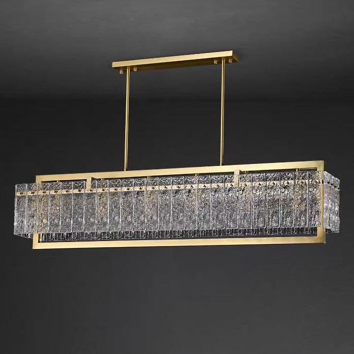 Light‑Luxury Nordic Glass Pendant Light, Full‑Brass Modern Minimalist Hanging Lamp for Dining Room, Living Room & Bar Counter Linear Pendant Light