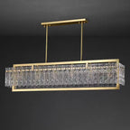 Light‑Luxury Nordic Glass Pendant Light, Full‑Brass Modern Minimalist Hanging Lamp for Dining Room, Living Room & Bar Counter Linear Pendant Light