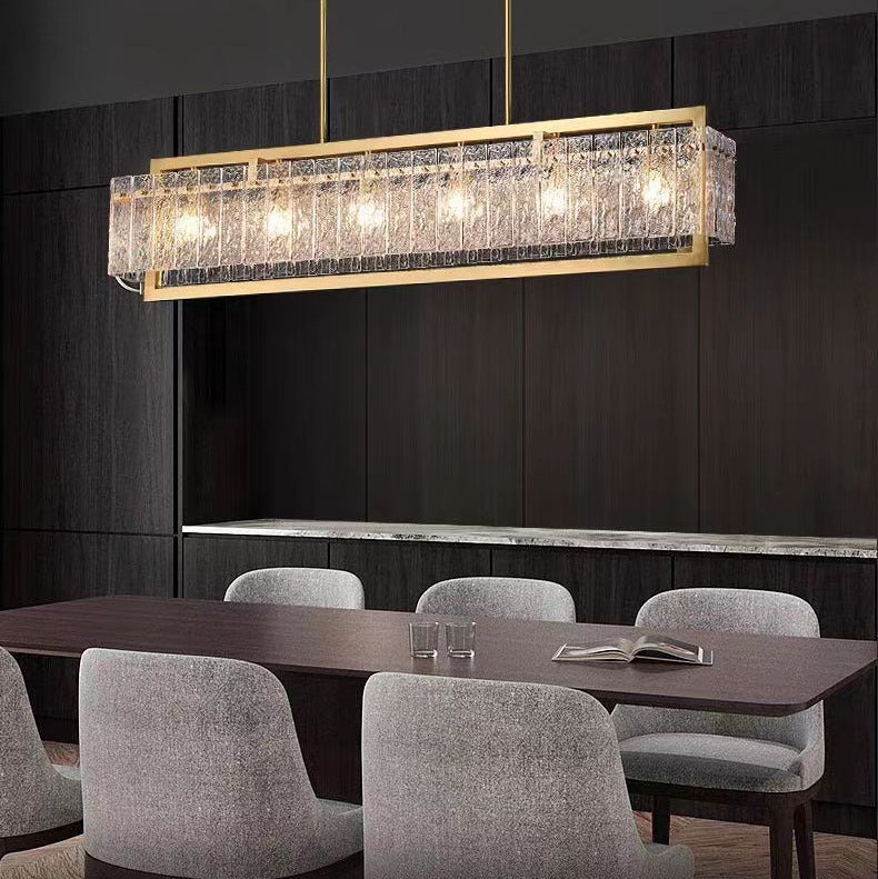 Light‑Luxury Nordic Glass Pendant Light, Full‑Brass Modern Minimalist Hanging Lamp for Dining Room, Living Room & Bar Counter Linear Pendant Light